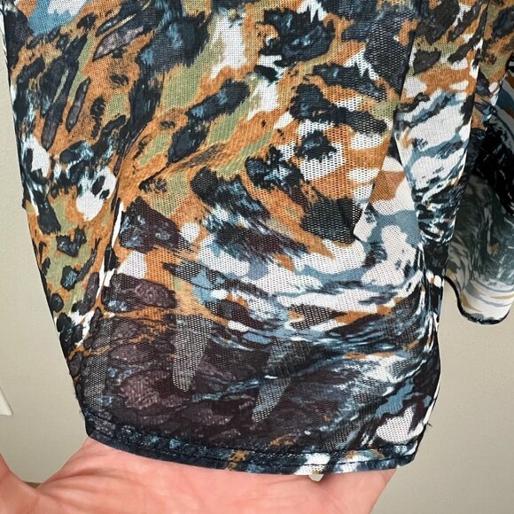 Comfy USA Tunic Top Womens XL Multicolor Mesh Animal Print High Low Long Sleeve - Picture 6 of 9